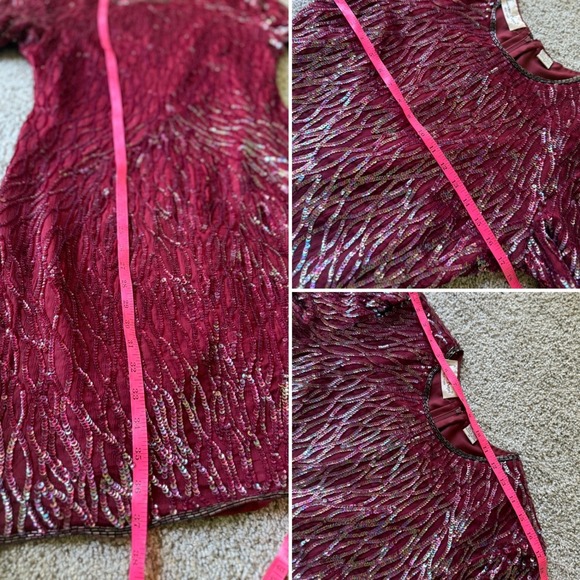 Vintage Laurence Kazar silk Sequin Dress Party Special Occasion Burgundy Size M - Picture 7 of 8